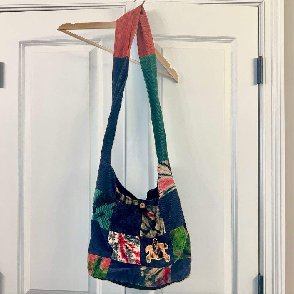 Colorful Patchwork Turtle Corduroy Shoulder Bag